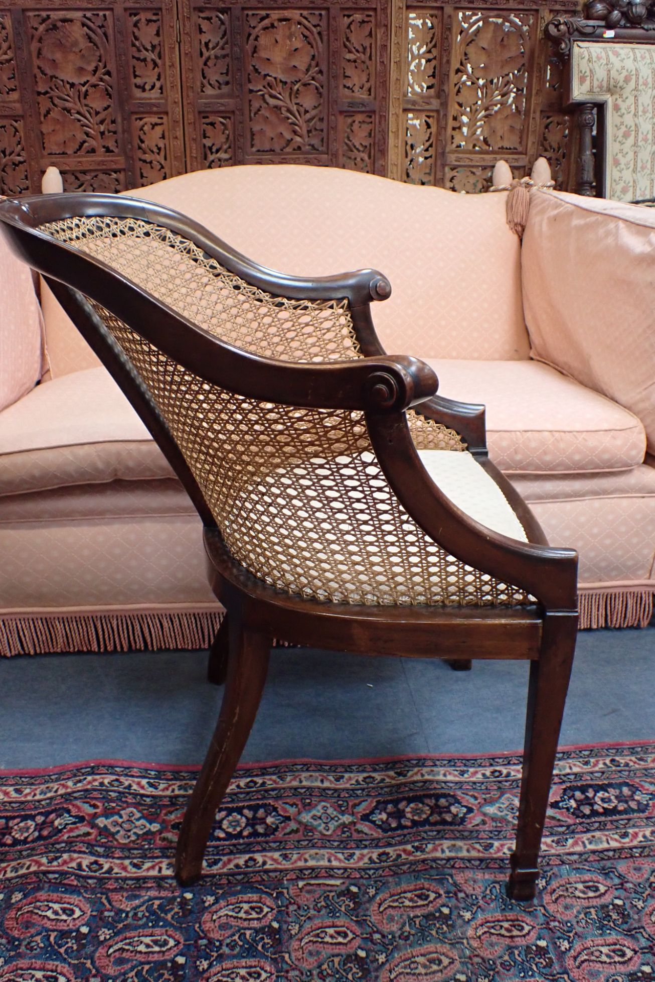 A MAHOGANY AND CANED BERGERE CHAIR - Image 2 of 2