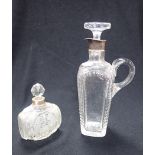 SILVER MOUNTED CUT GLASS GIN FLASK