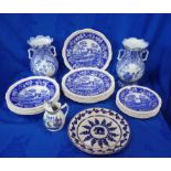 A SPODE BLUE TOWER PART DINNER SERVICE