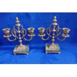 A PAIR OF NEOCLASSICAL GILT METAL AND MARBLE CANDELABRA