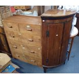 A HARDWOOD BOW FRONTED TWO PART CHEST OF DRAWERS