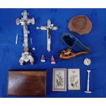 AN OLIVEWOOD AND MOTHER-OF-PEARL TABLE CRUCIFIX