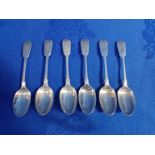 A SET OF SIX FIDDLE SILVER TEA SPOONS