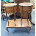 A PAIR OF LOUIS XVI STYLE OVAL BEDSIDE TABLES, WITH BRASS MOUNTS