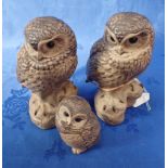 THREE POOLE POTTERY OWLS BY BARBARA LINLEY-ADAMS