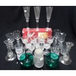 A COLLECTION OF DRINKING GLASSES AND OTHER GLASS WARE