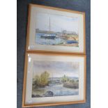 VIOLET GRAHAM: TWO RIVER SCENE WATERCOLOURS