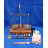 A SET OF BRASS AND MAHOGANY JEWELLER'S SCALES