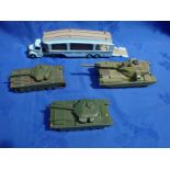 A DINKY TOYS CHIEFTAIN TANK, TWO CENTURIONS