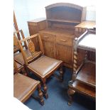 A 1930S OAK SIDEBOARD, FOUR CHAIRS