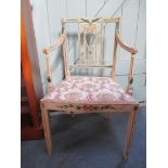 A GEORGE III PAINTED ELBOW CHAIR