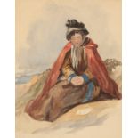 ENGLISH SCHOOL, 19TH CENTURY A full-length study of a young woman seated on rocks in a landscape