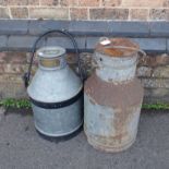 TWO SIMILAR GALVANISED MILK CHURNS