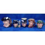 FIVE ROYAL DOULTON SMALL CHARACTER JUGS