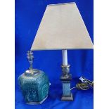 A TABLE LAMP, MADE FROM AN ANTIQUE CHINESE GREEN-GLAZED JAR