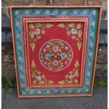 A MIRROR WITH FOLK-PAINTED SHUTTERED FRAME