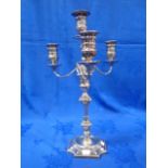 A THREE-BRANCH SILVER PLATED CANDLEABRA