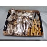 SIX SILVER TABLE FORKS AND ASSORTED PLATED CUTLERY