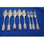 FIVE FIDDLE PATTERN SILVER SPOONS