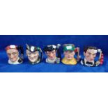 FIVE ROYAL DOULTON SMALL CHARACTER JUGS