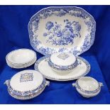 A VICTORIAN COPELAND BLUE AND WHITE MEAT DISH, WITH FLORAL TRANSFER