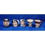 FIVE ROYAL DOULTON SMALL CHARACTER JUGS