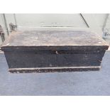 A VINTAGE BLACK PAINTED TOOL CHEST