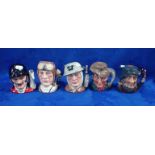 FIVE ROYAL DOULTON SMALL CHARACTER JUGS