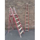 A VINTAGE WOODEN STEPLADDER