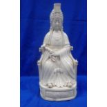 A LARGE BLANC DE CHINE SEATED FIGURE OF GUANYIN, HOLDING A SCEPTRE