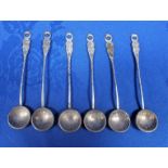 SIX WHITE METAL SALT SPOONS CONVERTED FROM ARABIC COINS