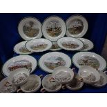 ELEVEN SPODE 'THE HUNT' DINNER PLATES