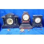 A VICTORIAN SLATE AND ROUGE MARBLE CASED CLOCK
