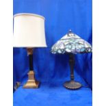 A TIFFANY STYLE TABLE LAMP, WITH LEADED GLASS SHADE