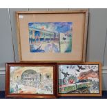 THREE AMATEUR WATERCOLOURS OF WWII INTEREST