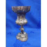 A VICTORIAN BRASS OIL LAMP BASE, IN RENAISSANCE STYLE