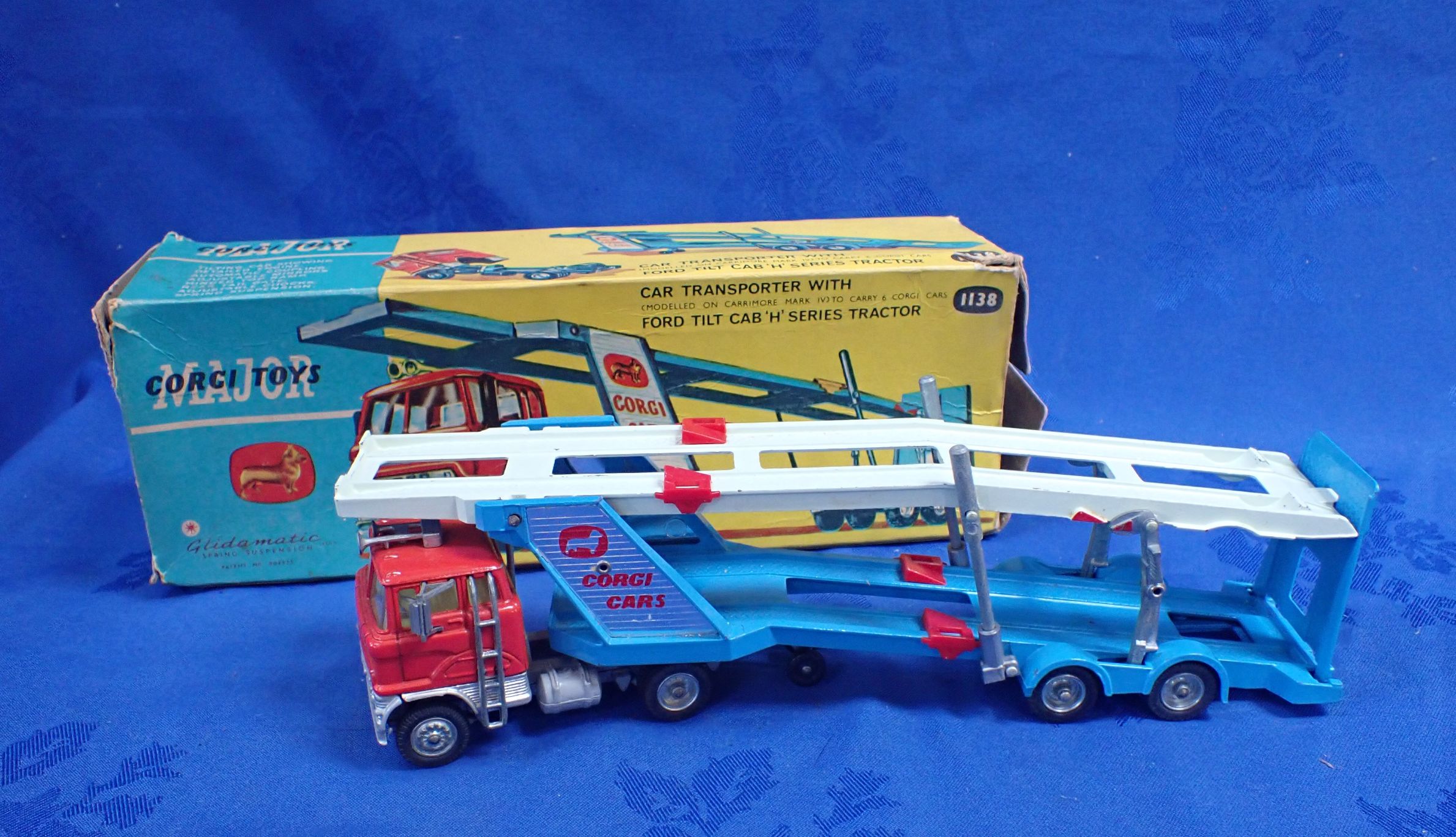 A CORGI TOYS NO.1138, CAR TRANSPORTER WITH FORD TILT CAB 'H' SERIES TRACTOR