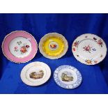 A ROYAL WORCESTER PLATE, YELLOW GROUND AROUND A PANEL OF FRUIT