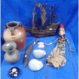 A JAVANESE PUPPET, A SHIP MODEL AND A KRIS WITH LEATHER SHEATH