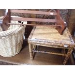 A BAMBOO STAND, A BOOK TROUGH, AND A WICKER BASKET