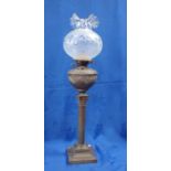 A BRASS CORINTHIAN COLUMN OIL LAMP