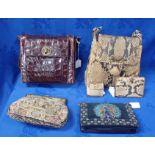 A SNAKE SKIN HANDBAG, WALLET AND COIN PURSE SET