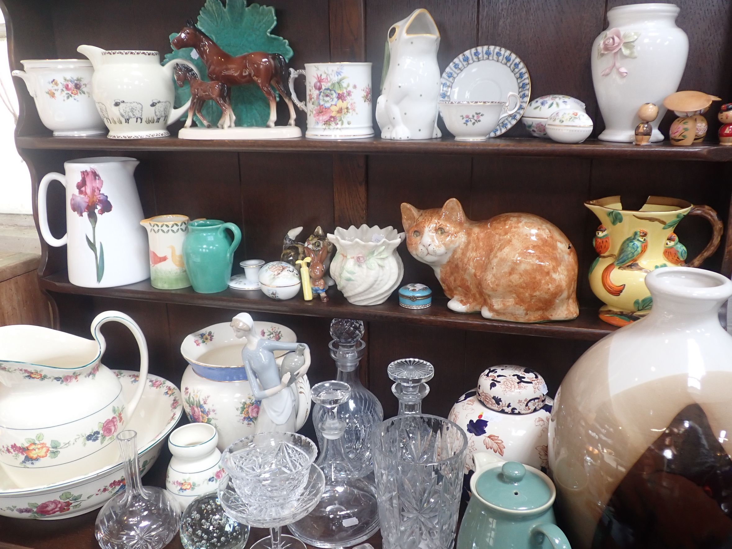 A BELLEEK VASE, A MASON'S MANDALAY JAR AND COVER