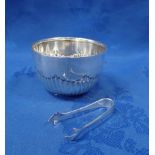 SILVER SUGAR BOWL AND TONGS