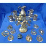 A COLLECTION OF PEWTER AND BRASS WARES