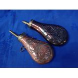 TWO BRASS AND COPPER GUN POWDER FLASKS