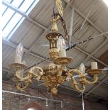A CAST BRASS SIX BRANCHED CHANDELIER