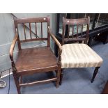 A REGENCY COUNTRY ARMCHAIR WITH BOARDED SEAT AND A REGENCY SIDE CHAIR