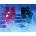 A COLLECTION OF VICTORIAN CRANBERRY AND GREEN WINE GLASSES