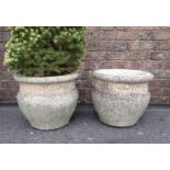 A PAIR OF 'WILLOWSTONE' GARDEN POTS